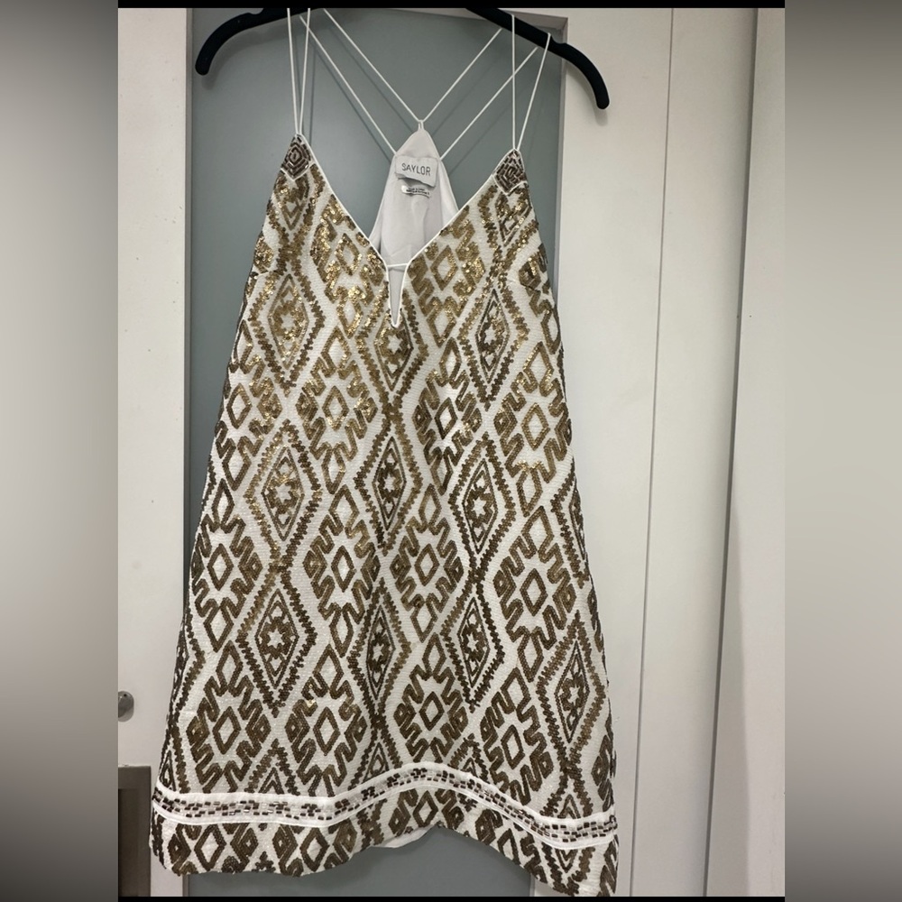 SAYLOR White and Gold Embellished and beaded Dress